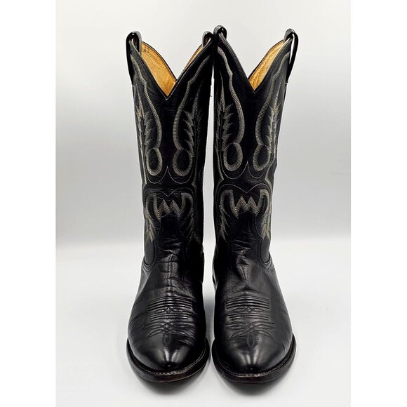 Tony Lama Men's Black Leather Western Cowboy Round Toe Boots Size 8D 2856 - Picture 10 of 16